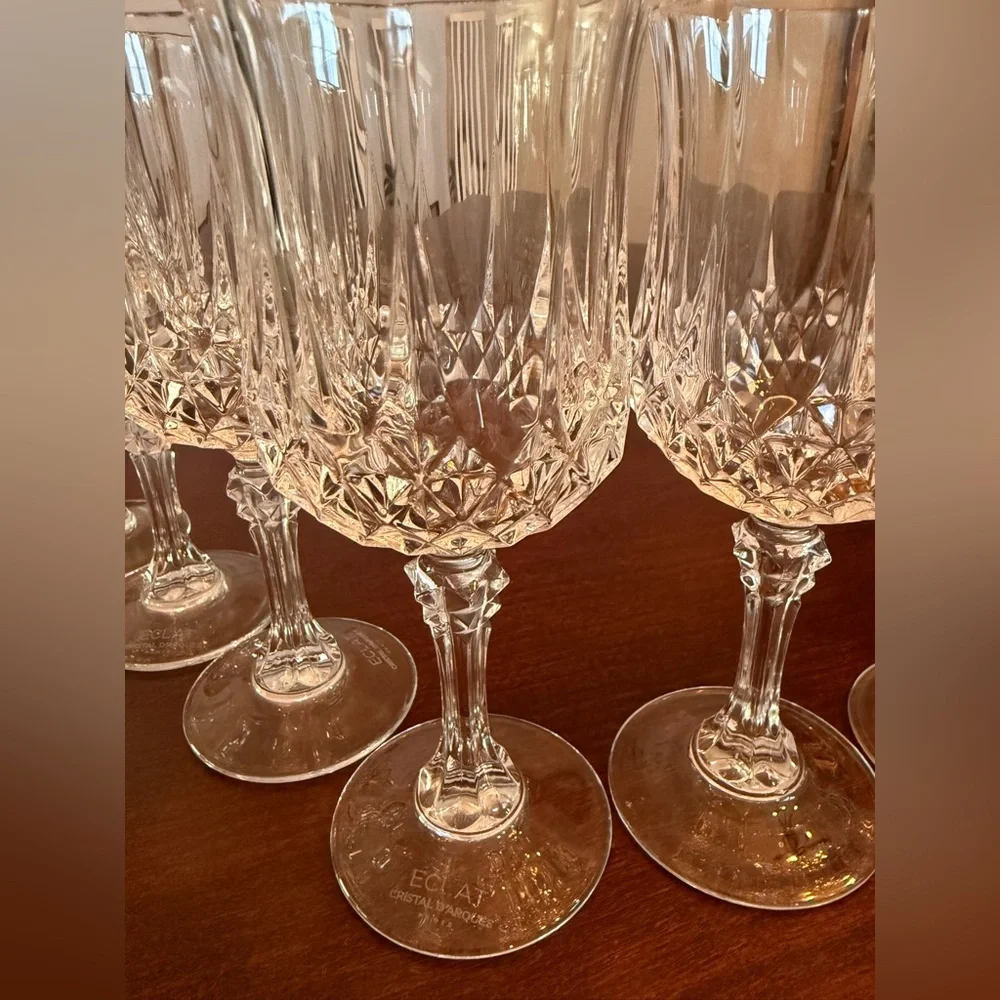 Vintage Cristal D'Arques Longchamp Wine Goblets Set Of 6 Made In France Signed